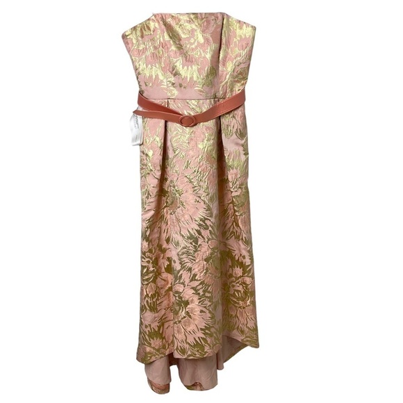 Kay Unger Bella High Low Hem Gown  Size 10 Blush Gold Strapless Belted Pockets - Picture 3 of 10